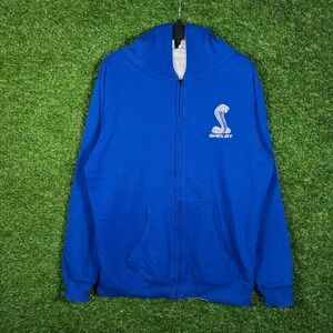 Shelby Cobra Reversible Zip Up Hoodie Blue Gray Mens Large Graphic Sweatshirt